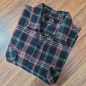 Lee Flannel Shirt Plaid Button Up Long‎ Sleeve Regular Fit XL Winter Fall Cozy